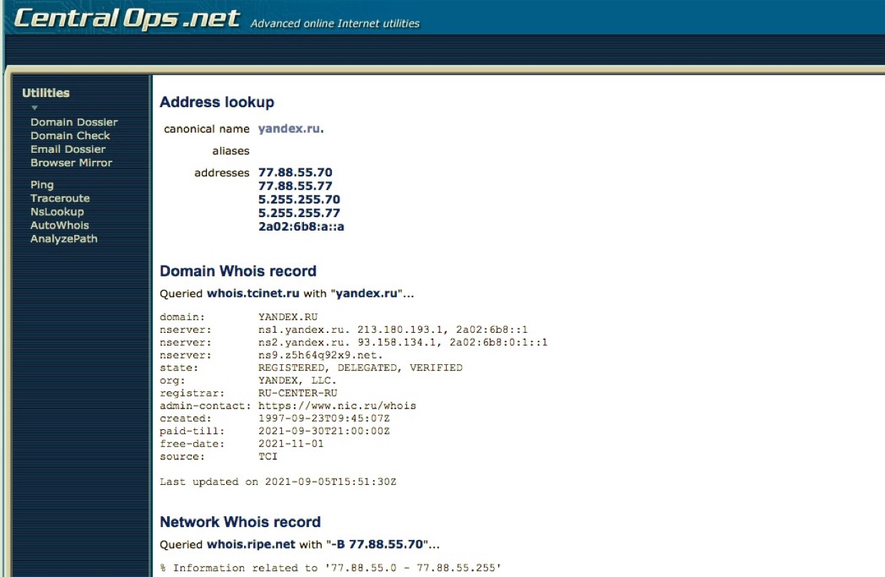 Herramienta Semi-pasiva -> DNS-Central Ops